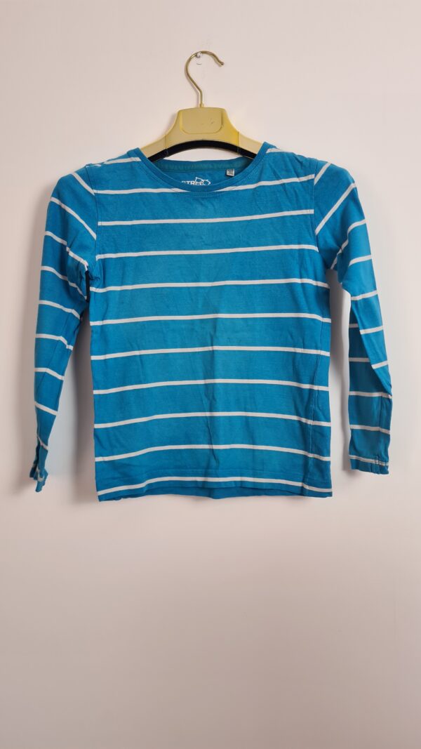 Chłopięcy longsleeve w niebiesko-białe paski 98/104